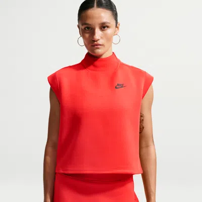Nike Women's  Sportswear Tech Fleece Short-sleeve Top In Red