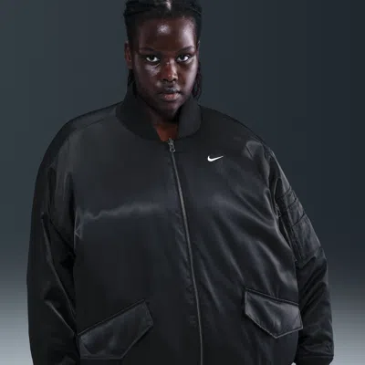 Nike Women's  Sportswear Therma-fit Reversible Bomber Jacket (plus Size) In Black