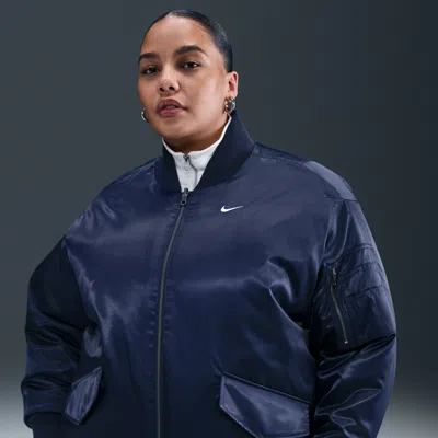 Nike Women's  Sportswear Therma-fit Reversible Bomber Jacket (plus Size) In Blue