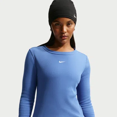 Nike Women's  Sportswear Tight Long-sleeve Ribbed T-shirt In Blue