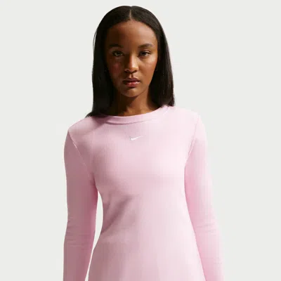 Nike Women's  Sportswear Tight Long-sleeve Ribbed T-shirt In Pink