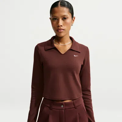 Nike Women's  Sportswear Tight Long-sleeve Cropped Polo In Burgundy