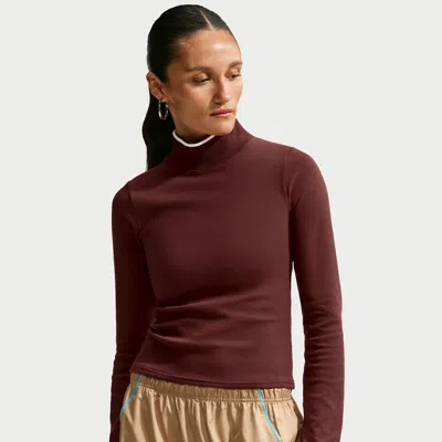 Nike Women's  Sportswear Tight Long-sleeve Mock-neck Top In Brown