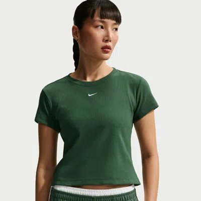 Nike Women's  Sportswear Tight Ribbed Short-sleeve T-shirt In Green