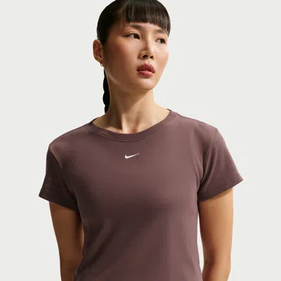 Nike Women's  Sportswear Tight Ribbed Short-sleeve T-shirt In Purple