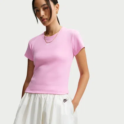 Nike Women's  Sportswear Tight Ribbed Short-sleeve T-shirt In Pink