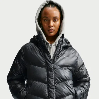 Nike Women's  Sportswear Windpuffer Loose Storm-fit Hooded Down Jacket In Black