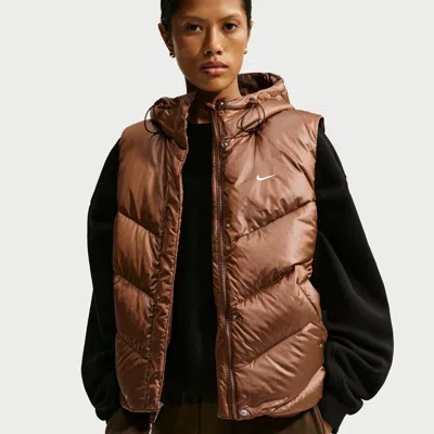 Nike Women's  Sportswear Windpuffer Loose Storm-fit Hooded Down Vest In Brown