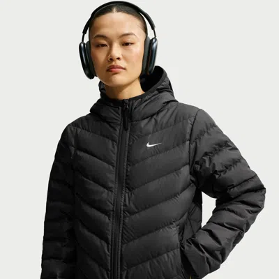 Nike Women's  Sportswear Windpuffer Therma-fit Hooded Down Jacket In Black