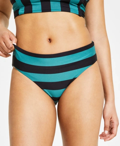 Nike Women's Statement Stripe Mid-rise Bikini Bottoms In Black