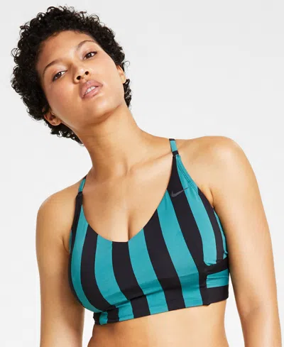 Nike Women's Statement Stripe V-neck Midkini Top In Black