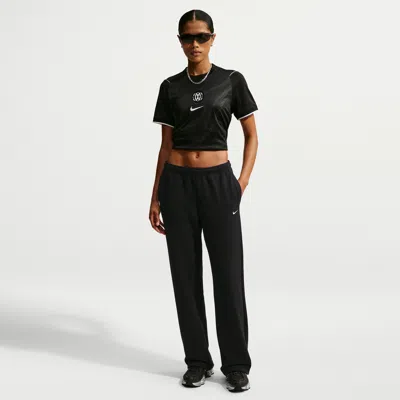Nike Women's Studio Fleece Lightweight "french Terry" Mid-rise Open-hem Pants In Black