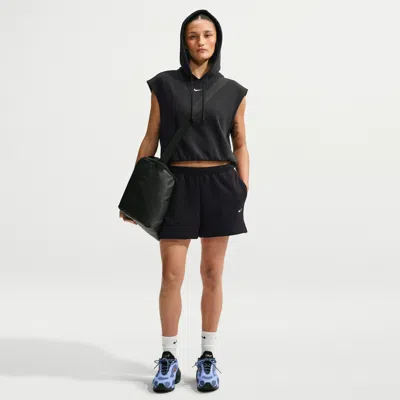 Nike Women's Studio Fleece Lightweight "french Terry" Mid-rise Shorts In Black