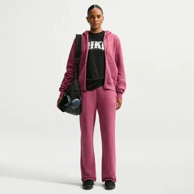 Nike Women's Studio Fleece Lightweight Mid-rise Open-hem Pants In Pink