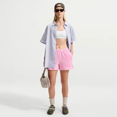 Nike Women's Studio Fleece Lightweight Mid-rise Shorts In Pink