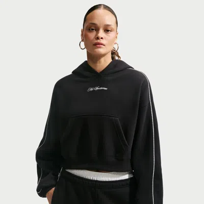 Nike Women's Studio Fleece Medium Weight "graphic Pack" Cropped Pullover Hoodie In Black