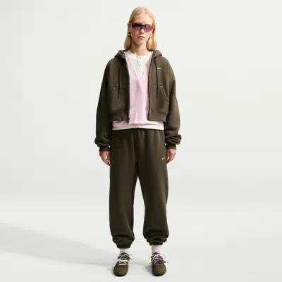 Nike Women's Studio Fleece Medium Weight High-rise Oversized Cuffed Pants In Brown