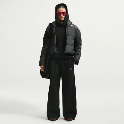 Nike Women's Studio Fleece Medium Weight Mid-rise Wide-leg Pants In Black