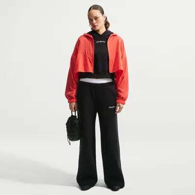 Nike Women's Studio Fleece Medium Weight Mid-rise Wide-leg Pants In Black