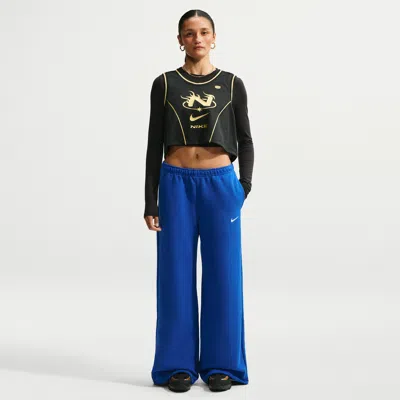 Nike Women's Studio Fleece Medium Weight Mid-rise Wide-leg Pants In Blue