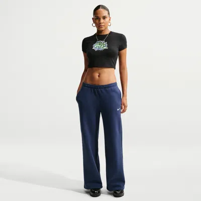 Nike Women's Studio Fleece Medium Weight Mid-rise Wide-leg Pants In Blue