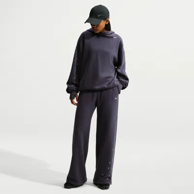 Nike Women's Studio Fleece Medium Weight Mid-rise Wide-leg Pants In Gray