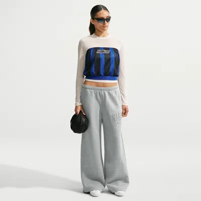 Nike Women's Studio Fleece Medium Weight Mid-rise Wide-leg Pants In Gray