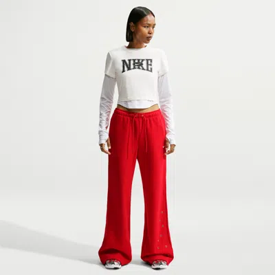 Nike Women's Studio Fleece Medium Weight Mid-rise Wide-leg Pants In Red