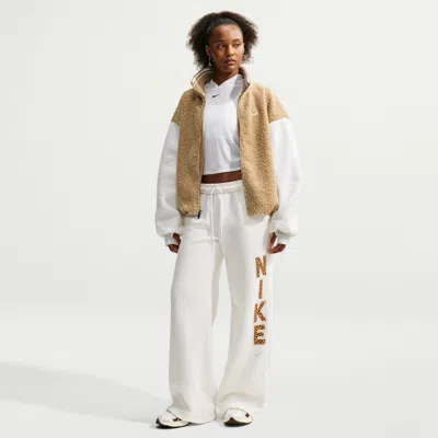 Nike Women's Studio Fleece Medium Weight Mid-rise Wide-leg Pants In White