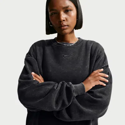 Nike Women's Studio Fleece Medium Weight Oversized Crew-neck Sweatshirt In Brown