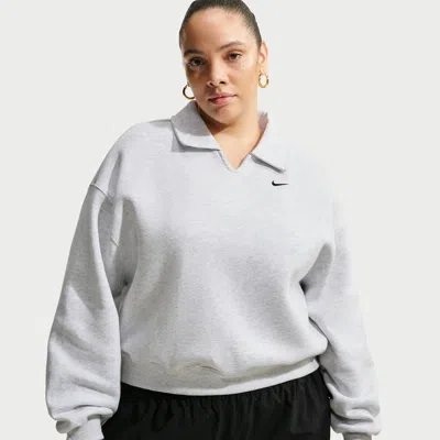 Nike Women's Studio Fleece Medium Weight Oversized Cropped Polo In Gray