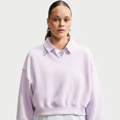 Nike Women's Studio Fleece Medium Weight Oversized Cropped Polo In Purple