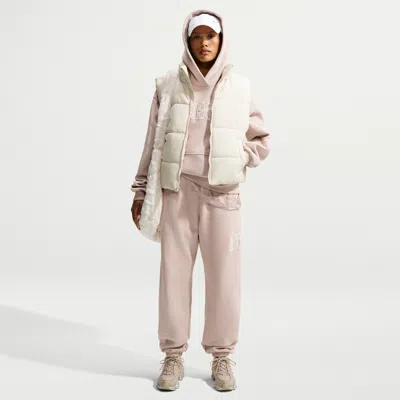 Nike Women's Studio Fleece Medium Weight Oversized Cuffed Logo Pants In Brown