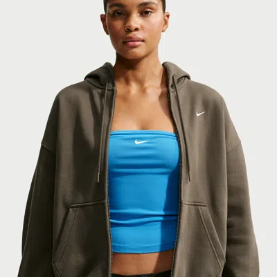 Nike Women's Studio Fleece Medium Weight Oversized Full-zip Hoodie In Brown
