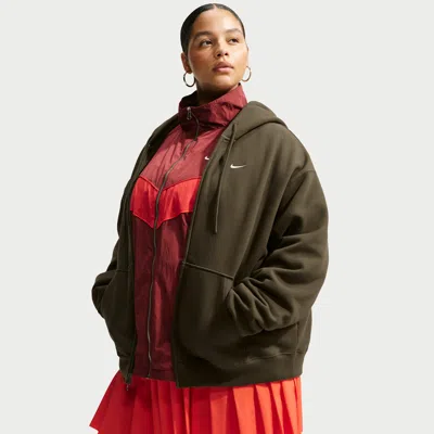 Nike Women's Studio Fleece Medium Weight Oversized Full-zip Hoodie In Brown