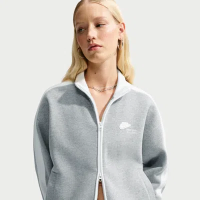 Nike Women's Studio Fleece Medium Weight " Women's Run Club" Track Jacket In Gray