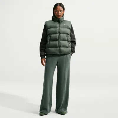 Nike Women's Studio Fleece Medium-weight Plush Mid-rise Wide-leg Pants In Green