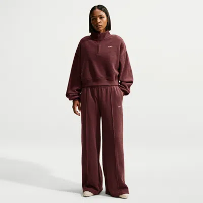 Nike Women's Studio Fleece Medium-weight Plush Mid-rise Wide-leg Pants In Purple