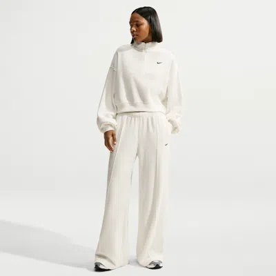 Nike Women's Studio Fleece Medium-weight Plush Mid-rise Wide-leg Pants In White