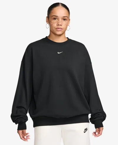 Nike Women's Studio Fleece Oversized Crewneck Sweatshirt In Black