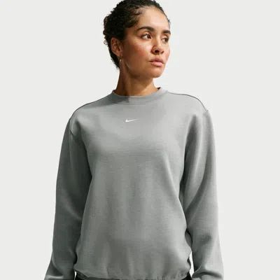 Nike Women's Studio Fleece Sport Dri-fit Crew-neck Sweatshirt In Gray