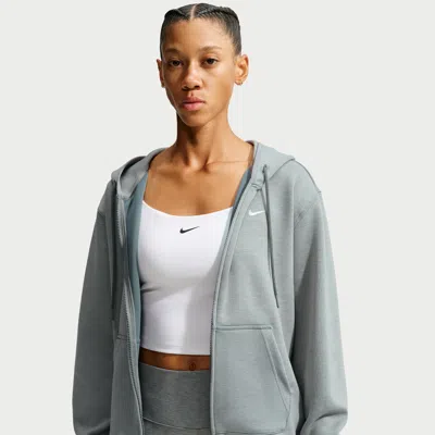 Nike Womens Dri-fit Studio Fleece Sport Full Zip Hoodie In Gray