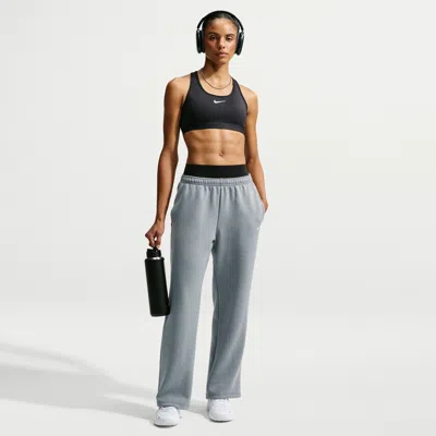Nike Women's Studio Fleece Sport Dri-fit Mid-rise Open-hem Pants In Grey