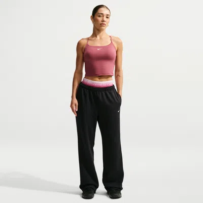 Nike Women's Studio Fleece Sport Dri-fit Mid-rise Open-hem Pants In Pink