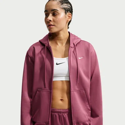 Nike Women's Studio Fleece Sport Therma-fit Full-zip Hoodie In Red