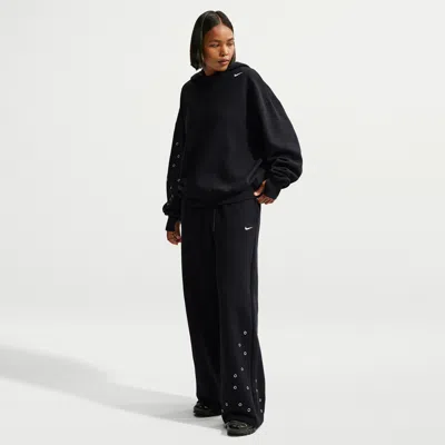 Nike Women's Studio Fleece Weight Mid-rise Wide-leg Pants In Black