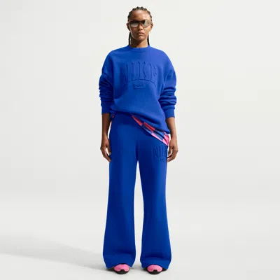 Nike Women's Studio Fleece Weight Mid-rise Wide-leg Pants In Blue