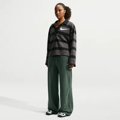 Nike Women's Studio Fleece Weight Mid-rise Wide-leg Pants In Green