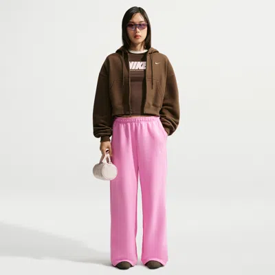 Nike Women's Studio Fleece Weight Mid-rise Wide-leg Pants In Pink