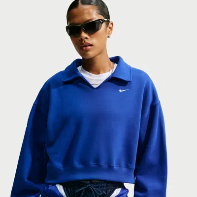 Nike Women's Studio Fleece Weight Oversized Cropped Polo In Blue